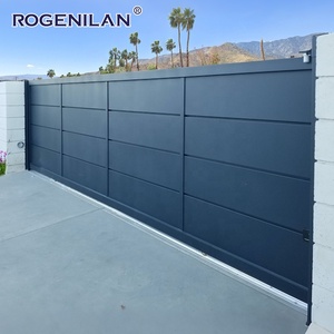 Système de sécurité d'entrée de villa Rogenilan, portails coulissants en aluminium, entrée principale antirouille, design de <span class=keywords><strong>portail</strong></span> à lattes pour l'intimité - Product Image 1