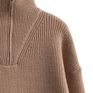 Pull-over col roulé demi-zip en maille côtelée épaisse de qualité supérieure, coupe décontractée à épaules tombantes, motif côtelé vertical - Product Image 4