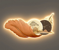 Modern Customize LED High Quality Creative Feather 3d Wall Hanging Art Clock Porcelain Painting for Living Room Bedroom Decor