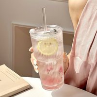 Verres à rayures verticales larges pour le dropshipping, livraison gratuite, avec couvercle et paille, pour boissons froides, eau et café, bouteille d'eau