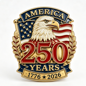 America 250 Years 1776 2026 Patriotic Eagle Metal <b>Pin</b> Gold Plated Zinc Alloy Hard Enamel Round <b>Badge</b> - Product Image 6