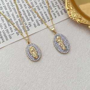 Collier pendentif ovale en ZIRCON brillant Vierge <span class=keywords><strong>Marie</strong></span> et Saint Jude, bijoux religieux catholiques pour femmes, cadeau pour la prière quotidienne à l'église - Product Image 1