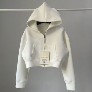 Felpa Corta da <span class=keywords><strong>Donna</strong></span> Personalizzata con Cappuccio in Tessuto Air Layer Tinta Unita, Stile Sportivo Autunnale, Top Crop - Product Image 4