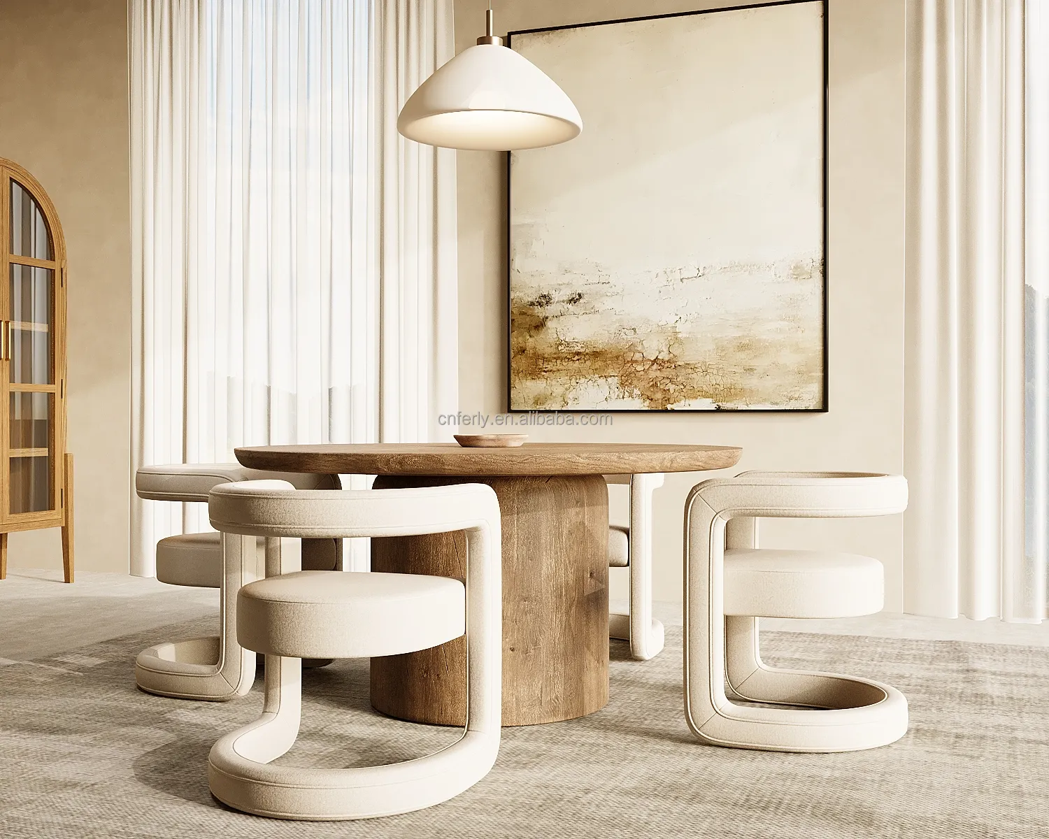 Nuovo arrivo mobili di lusso tavoli da pranzo tavolo da pranzo rotondo Set tavolo e sedie in legno massello di quercia in legno