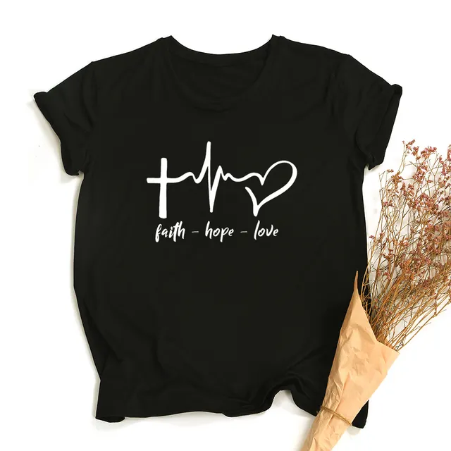 cotton Faith Hope Love heat transfer Print Summer T Shirt for Women Tee Shirts Female male