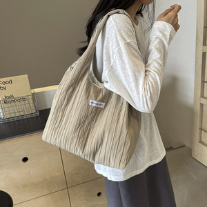 <span class=keywords><strong>Borsa</strong></span> a <span class=keywords><strong>Tracolla</strong></span> in Stile Occidentale di Grande Capacità, Design Coreano Casual, in Tessuto di Cotone Color Crema con Chiusura a Zip, Moda Instagram - Product Image 3