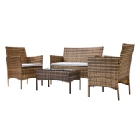 Juego de Sofá y Mesa de Centro de Mimbre de Ratán, Estilo Moderno, Portátil, Convertible, Altura Ajustable, con Cojines, Muebles para Sala de Estar