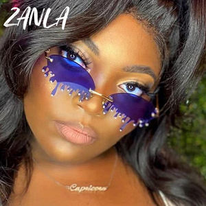 Mode Hip Hop fondant gouttes lunettes de soleil femmes 2023 conception Unique sans monture cadre <span class=keywords><strong>rouge</strong></span> rose flamme larmes hommes lunettes de soleil nuances - Product Image 3