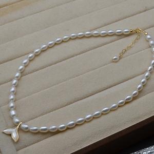 Collar de Perlas de Agua Dulce con Colgante de Perla Natural en Forma de Arroz, Estilo Sirena, Moderno, Regalo para Celebridades de Internet, de por Vida - Product Image 3