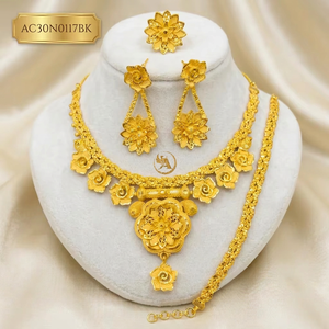 Luxury Ethiopian Floral Gold Plated <b>Bridal</b> Necklace Set for Women Nigerian Wedding Jewelry Fashion - Product Image 1