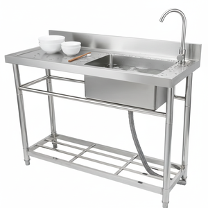 Lavello indipendente con piano di preparazione in acciaio inox 304 per ristoranti commerciali, fast food e ristoranti occidentali - Product Image 1