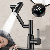 Robinet Moderne en Acier Inoxydable à Poignée Unique avec Filtre Anti-éclaboussures Rotatif, Bras Robotique, LED, Affichage Numérique Multifonctionnel 3 Voies