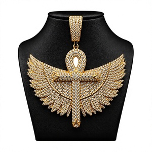 Gold Winged <b>Cross</b> Pendant <b>Necklace</b> Moissanite Inlaid Hip Hop Charm Jewelry for <b>Men</b> Women Party Wear - Product Image 4