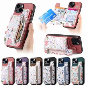 flower pattern engraved leather for iphone case,for iphone15 plus case with wallet