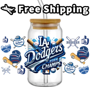 Envío Gratis al por Mayor: Envolturas UV DTF para Vasos de Cristal Libby de 16oz de los Dodgers de Los Ángeles 2024, con Textura 3D Estéreo, Sin Calor - Product Image 1