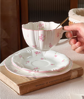 Service à thé de style européen, motif fleurs de cerisier roses, mignon, en porcelaine fine, tasses et soucoupes, sans BPA, écologique