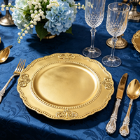 Assiettes de présentation de luxe dorées Wojia 13 pouces, bord festonné perlé, revêtement poudré, assiette en plastique gaufré pour décoration de table de mariage et de banquet