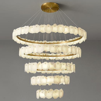 Lustre en laiton massif et albâtre naturel à hauteur réglable pour villa, duplex, loft, plafond haut, salon, luminaire suspendu moderne