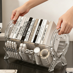 Home <b>Desktop</b> Tilting Book Stand Multi Functional Storage Rack With Pen Holder For Office Organizing Black Rectangle Shape - Product Image 3