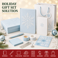 Maßgefertigtes Eisblau Frost-Fern A5 Papier Hardcover Fadenheftung Notizbuch Stift Becher Starre Box 80 Blatt Firmengeschenk-Set