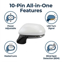 Rétroviseur latéral 10 broches pour Toyota Camry 2018-2023 avec surveillance des angles morts, chauffant, pliage automatique, clignotant LED 87940-06B40