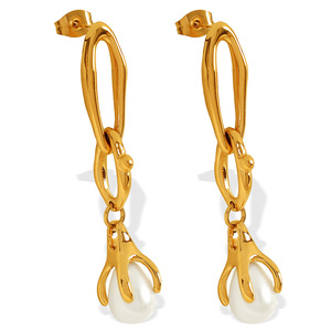 ต่างหูแบบห้อยชุบทองประดับมุกแบบกรงเล็บ สำหรับใส่ทุกวัน EH579 - Product Image 5