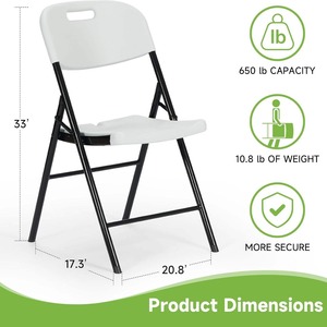 JJY-Chaise Pliante en Plastique Blanc Robuste et Résistante avec Cadre Métallique, Rangement Facile pour Intérieur et Extérieur, Idéale pour Maison, Hôtel et Ameublement - Product Image 6
