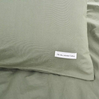 Ensemble de literie en coton lavé 100% coton, couleur unie vert armée, 4 pièces, housse de couette, ensemble de draps