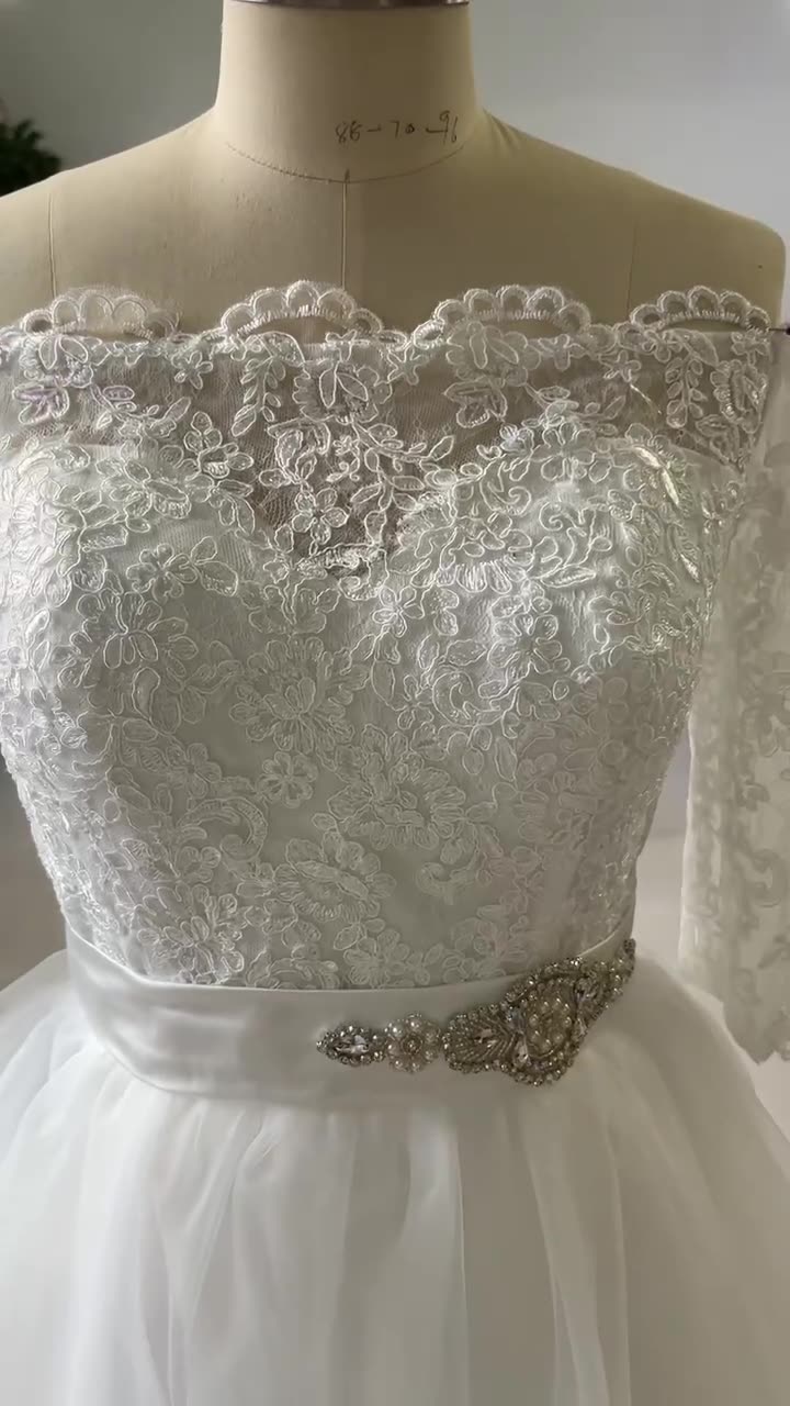 civil wedding dress off shoulder below the knee length