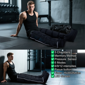 림프 배수 및 순환을위한 5 챔버 근육 회복 홈 압박 요법 마사지 공기 압축 다리 부츠 - Product Image 5