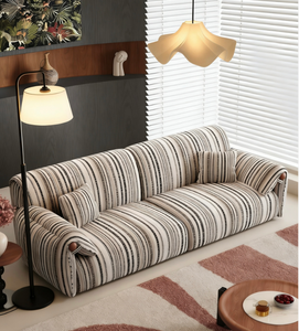 Canapé contemporain en tissu rayé, avec accoudoirs roulés, dossier rembourré et pieds en bois, pour salon - Product Image 5