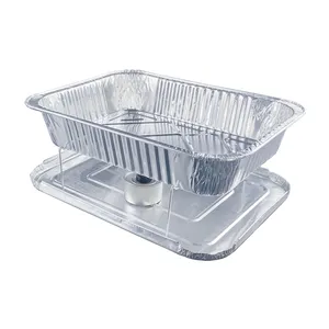 Half Size Food Tray Container BBQ Grilled Food Fast Food Serving Tray with Lid Aluminum Foil Disposable Can Be Customized Logo