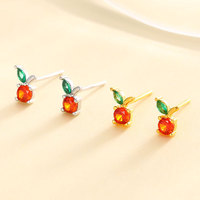 Schattige S925 zilveren roze zirkoon fruit oorringen 925 sterling zilver fruit oorringen
