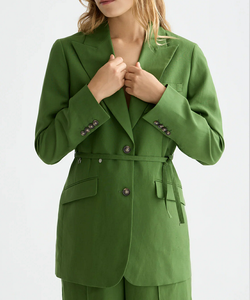Elegante Blazer Verde para Mujer con Solapa Entallada, Cinturón en la Cintura y Bolsillos con Solapa para un Look Diario de Oficina - Product Image 5