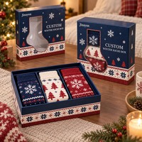 Maßgefertigte Weihnachts-Wintersocken-Schachteln mit Basis und Deckel mit Klarem PVC-Fenster CMYK-Bedruckte Beschichtete Papiergeschenkboxen für Feiertagsbasteleien