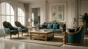 [OEM/ODM] Canapé de luxe baroque français sculpté à <span class=keywords><strong>la</strong></span> main en feuille d'or, bois massif, velours bleu roi pour hôtel, villa, hall d'entrée, projet FF&E - Product Image 6