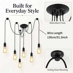 <span class=keywords><strong>Lustre</strong></span> <span class=keywords><strong>araignée</strong></span> rétro à <span class=keywords><strong>6</strong></span> lumières, noir, avec câbles multiples réglables, lampe suspendue pour restaurant, salon, entrepôt USA - Product Image 3