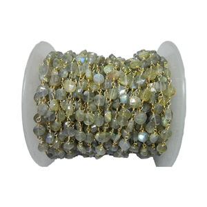 Moneda de labradorita Piedra preciosa Cadena de cuentas Accesorios y componentes de joyería chapados en oro - Product Image 1