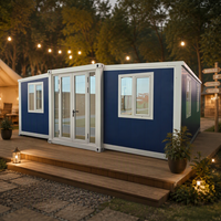 Conteneur de transport bleu, bureau portable, maison conteneur extensible de 20 pieds avec véranda latérale pour habitation résidentielle
