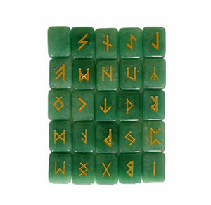 Ensemble de 25 pierres de runes nordiques en cristal naturel de jade aventurine verte sculptée - Product Image 5