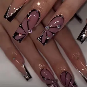 Uñas acrílicas largas y naturales para manicura, uñas postizas con diamantes de lujo, personalizadas, último modelo