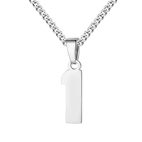 Collier pendentif Artivelle tendance sportif numéro 1 unisexe en acier inoxydable plaqué argent 22 carats, motif bambou porte-bonheur, sans ternissement, sans nickel