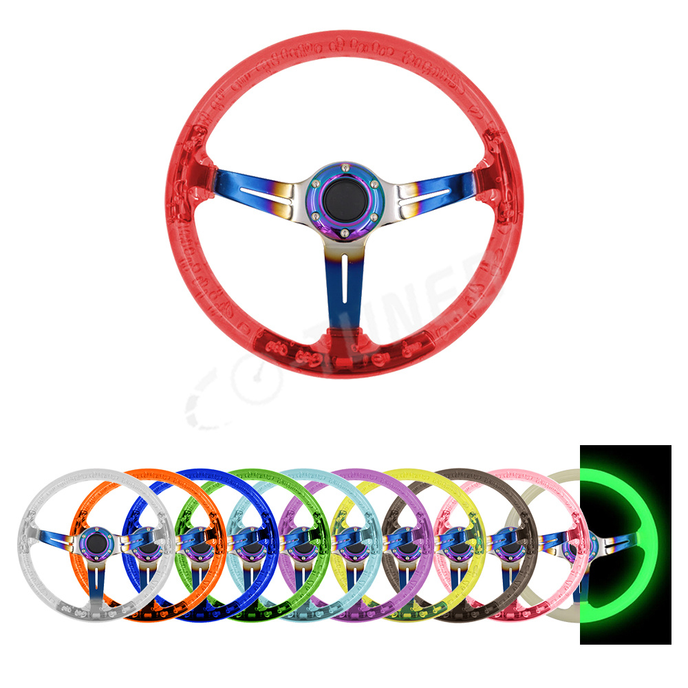 Acrylic Crystal Bubble Steering Wheel Racing Refit Car Burnt Blue Aluminum Alloy Frame Steering Wheel Racing Clear Steering Gear