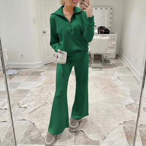 Conjunto Casual de Esporte para Mulheres Outono Inverno, Moletom com Zíper de Manga Longa e Calças Largas, Conjunto de Duas Peças - Product Image 6