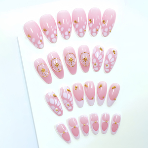 <span class=keywords><strong>Faux</strong></span> <span class=keywords><strong>Ongles</strong></span> Rose Doré Français en ABS Haute Qualité, Tridimensionnels, Tendance Amande, 24 Pièces à Presser, Vente en Gros - Product Image 4