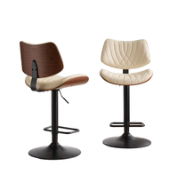 Tabourets de bar pivotants VipDesk de 26 pouces en similicuir, style mi-siècle, avec dossier et accoudoirs, structure en bois d'ingénierie, noirs, pour bar à domicile
