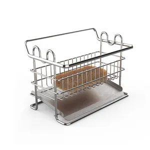 Keuken Schotel Rags Borstel Afvoer Rack Zeep Scrubber Spons Houder Gootsteen Caddy Met Auto Lekbak