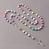 Collier Chapelet Catholique Religieux Mecrt avec Crucifix, Perles Colorées en Pâte Polymère 8mm/6mm, Pendentif Jésus en Alliage de Zinc – Cadeau