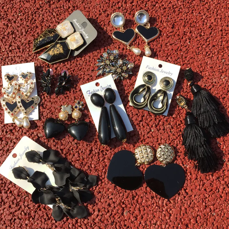 Za Black Resin/Crystal Drop Earrings For Women Boho Handmade Fringed Tassel Dangle Statement Wedding Earrings Party Gift