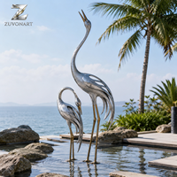 Fuente de Agua Moderna con Escultura de Grulla de Acero Inoxidable, Decoración de Jardín Exterior, Fabricante de Estatuas de Animales Personalizadas